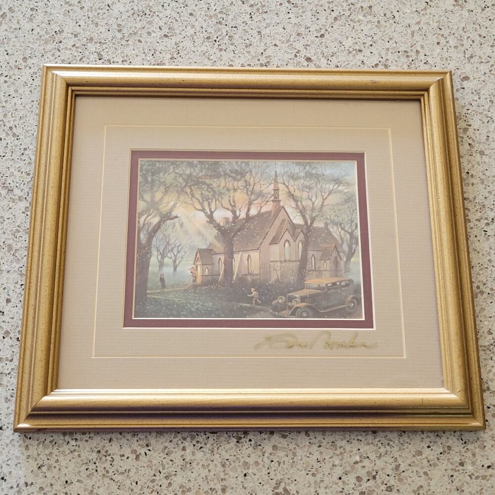 Gene Roncka Signed Frame 'Evening Light' Transfer Picture Print Gold Framed Art